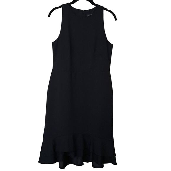 Ann Taylor Double Ruffle Sheath Sleeveless Dress Solid Black SZ 4 - Picture 1 of 11